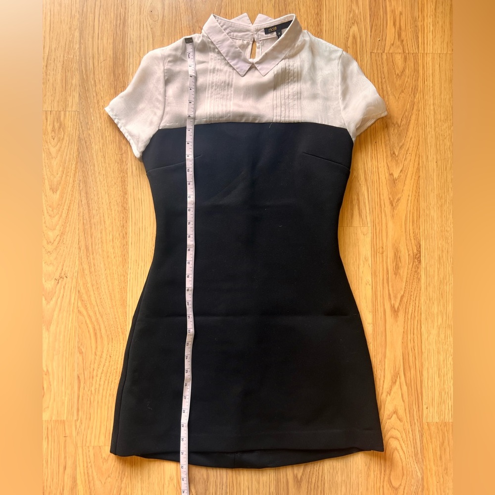 Maje | Black White | Sheer Shirt Top Collar Pencil Dress - Picture 7 of 17
